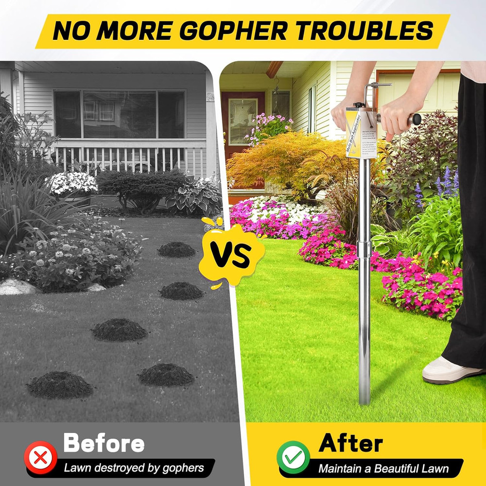 Gopher & Mole Bait Applicator, Stainless Steel Gopher/Mole/Vole Killer, Durable