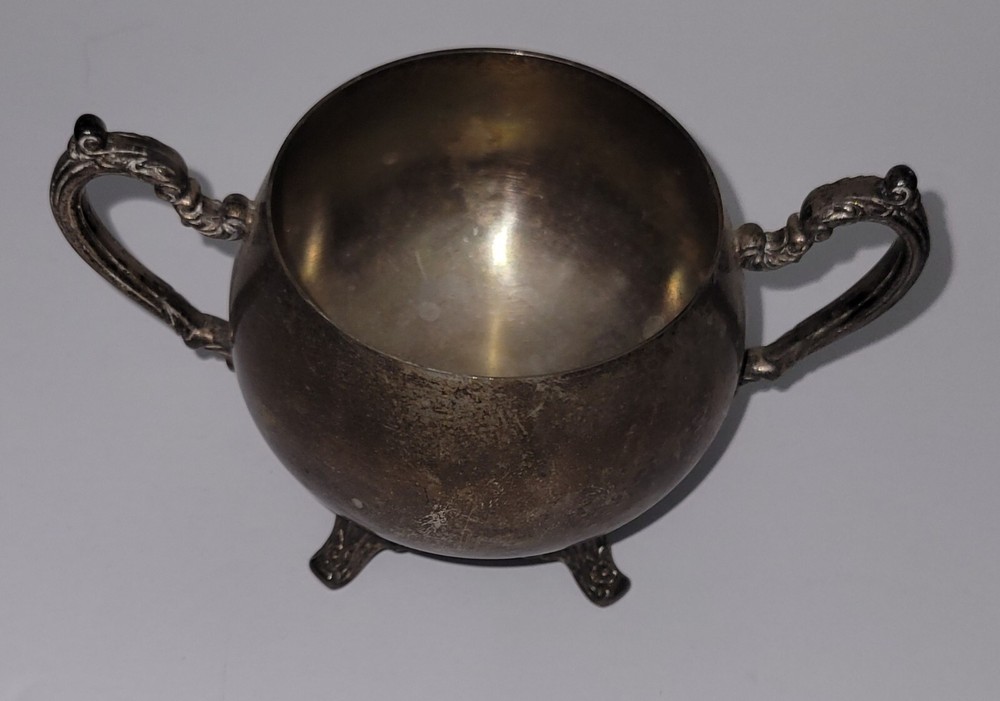 Vintage Tarnished Silver Silverplate Open Sugar 5.75 X 3"
