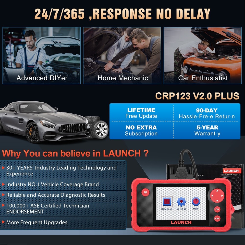 2026 LAUNCH CRP123 OBD2 Scanner ABS SRS Code Reader Engine Car Diagnostic Tool