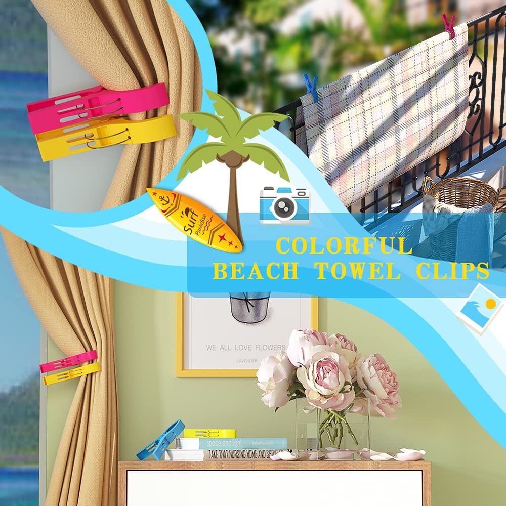Windproof Beach Towel Clips for Chairs, Heavy Duty Plastic Clips, Multicolor