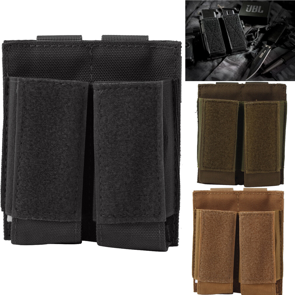 Tactical Molle Double Pistol Magazine Pouch Open-top with Hook Loop Panel Holder
