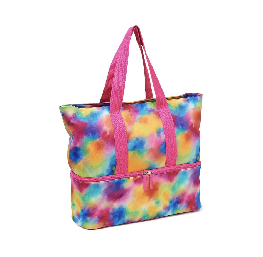 No Boundaries Beach Bag with Zip Bottom Cooler Multi Tie Dye