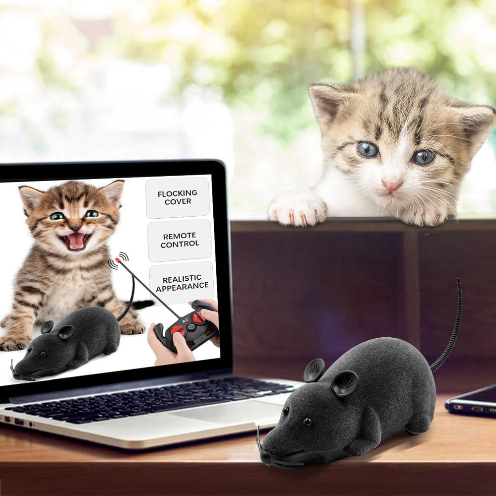 Remote Control Rat Toy, Electronic RC Mouse Toy Emulation Flocking Rat Toy Inter