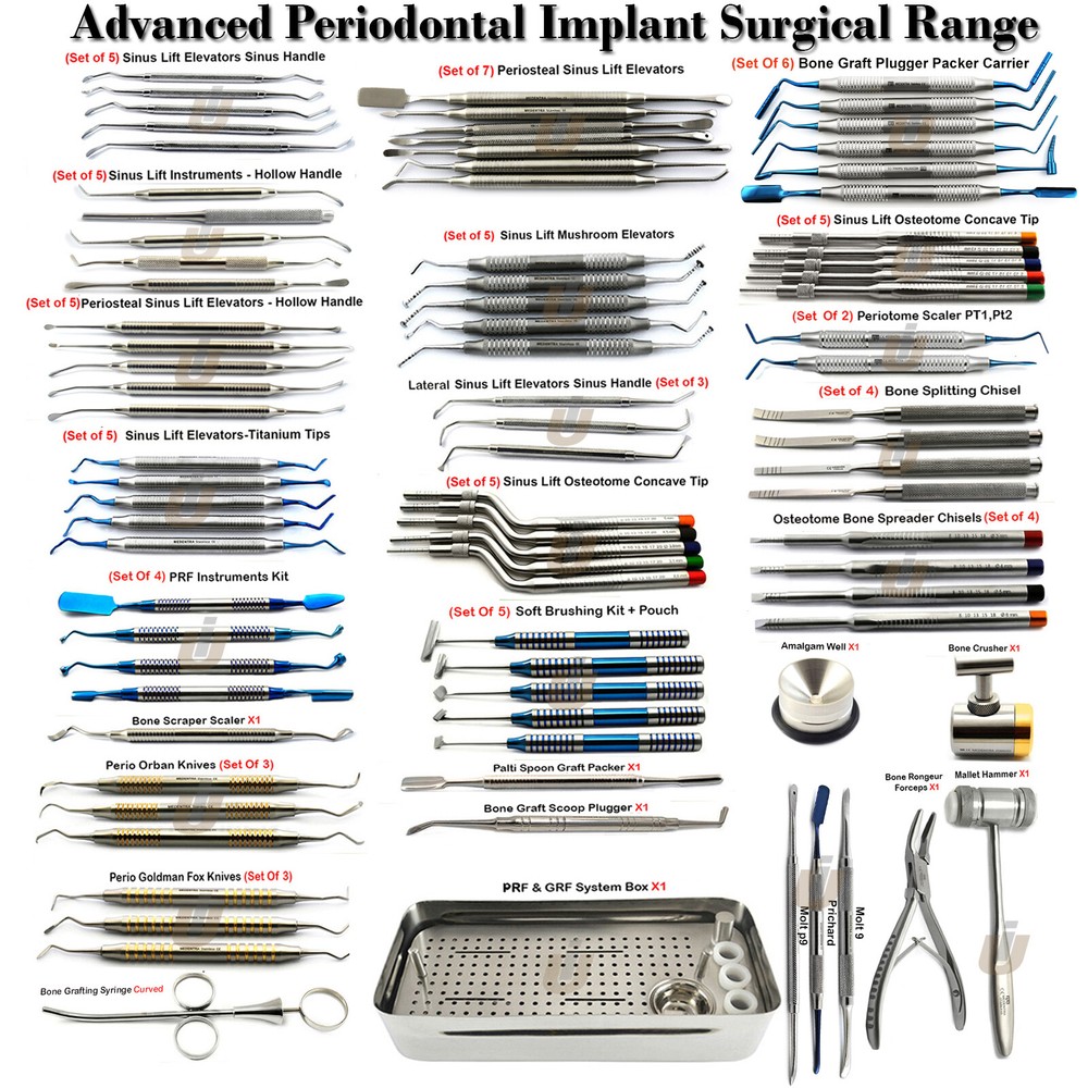 Range Of Implant Surgical Instruments Kits Dental Bone Preparing Elevators Sets