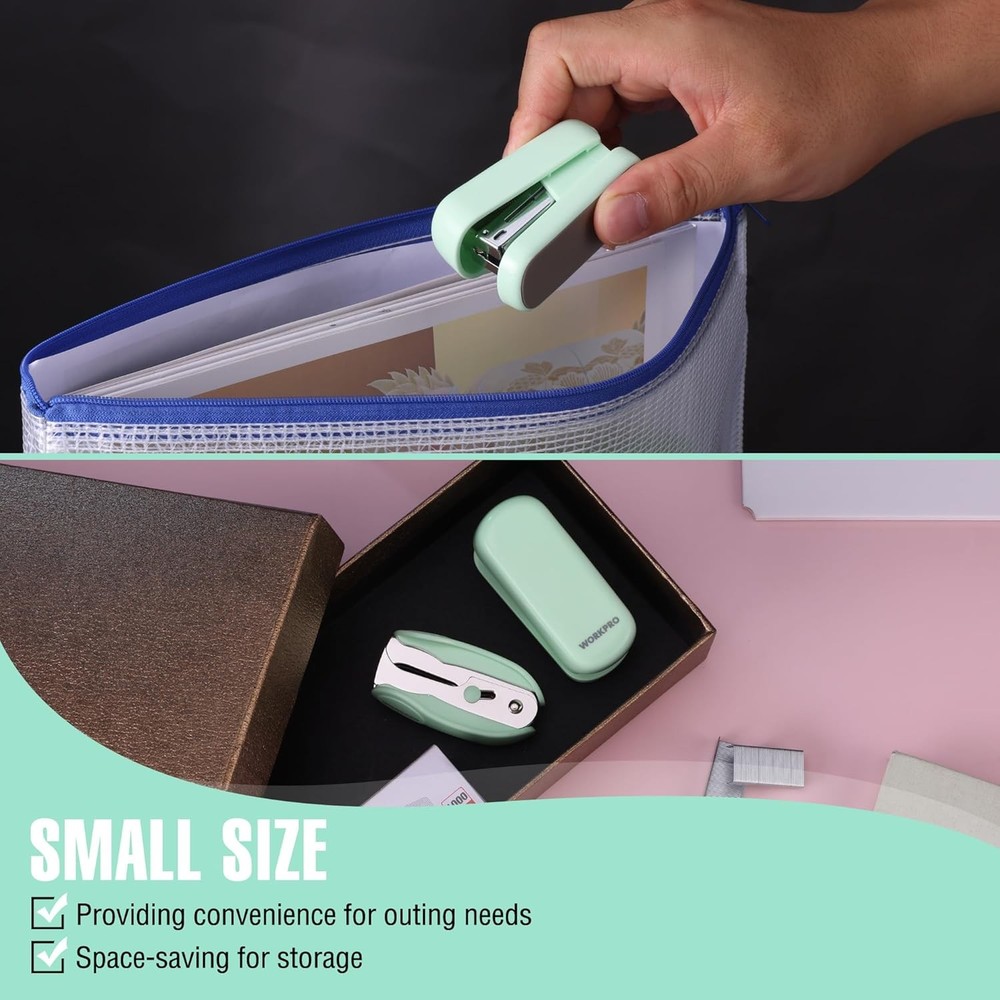 WORKPRO Small Stapler with Staples Green Stapler Set Includes Two Mini Stapler