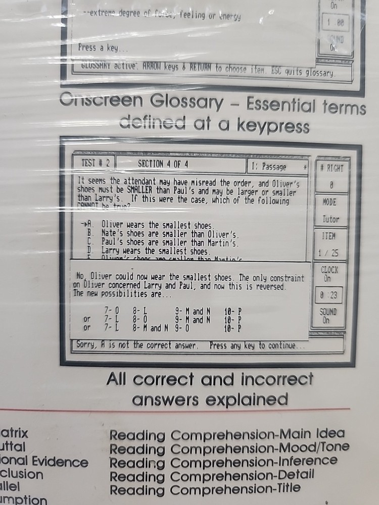 Vintage Cliff Notes LSAT Prep Guide Study Ware Computer Software For IBM PC, XT
