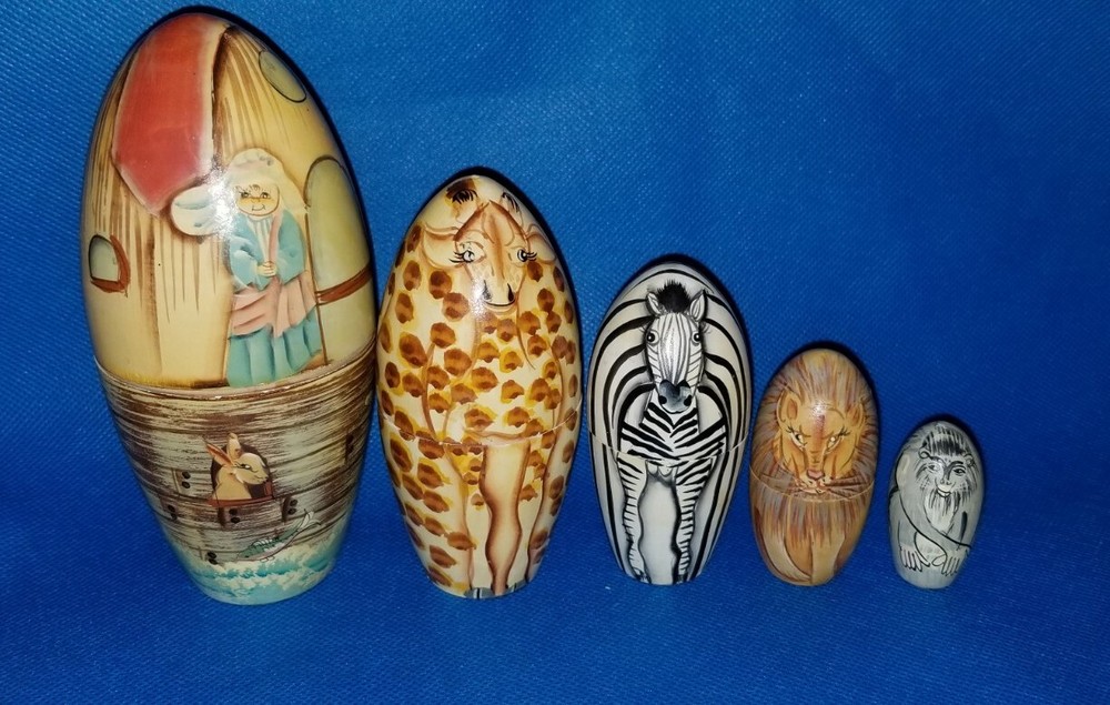 Noah's Ark 5 pcs Nesting Egg Hand-Painted Room Decor. AG10