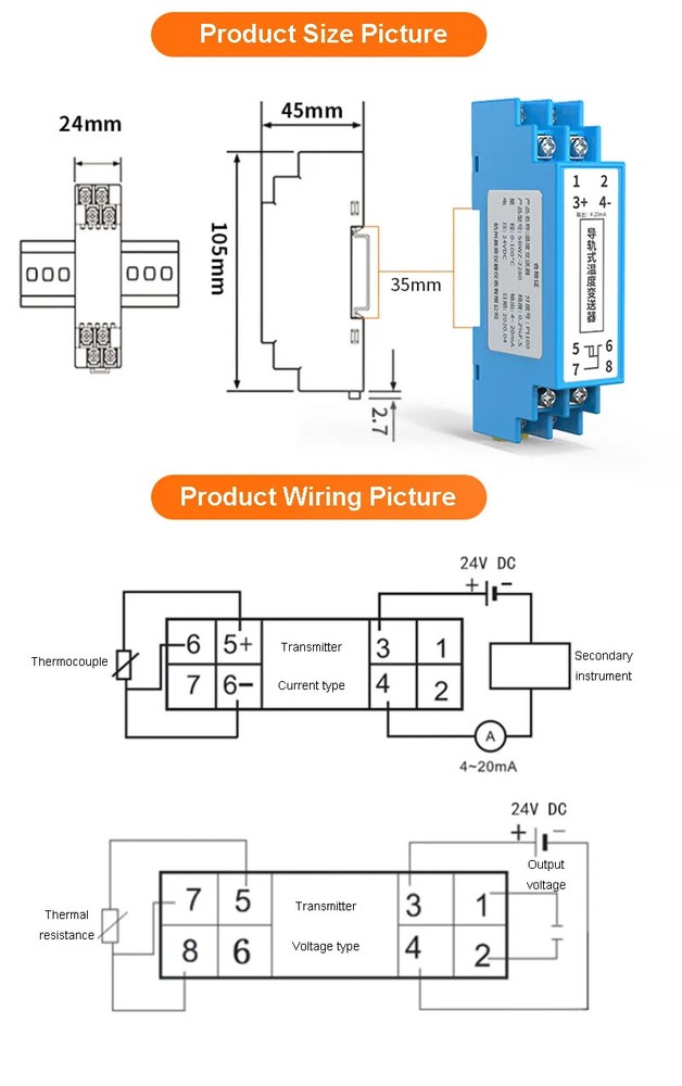 Rail Temperature Transmitter PT100 0.2 DIN Temperature Transmitter Module