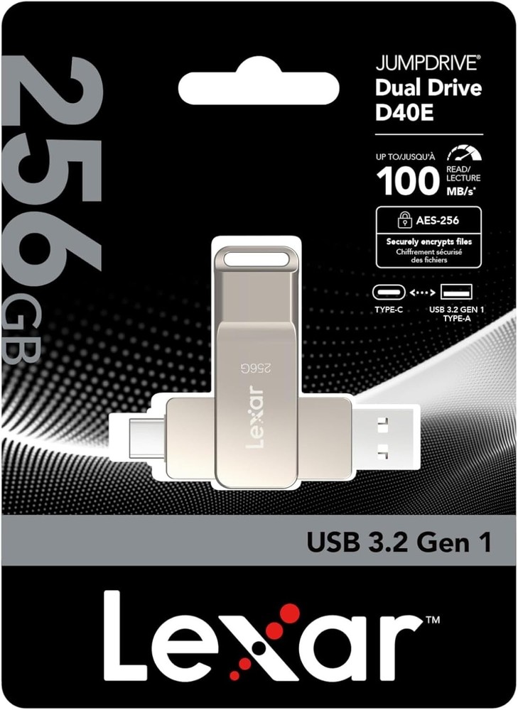 Versatile Dual USB 3.2 Drive: 256GB Storage with AES Encryption &