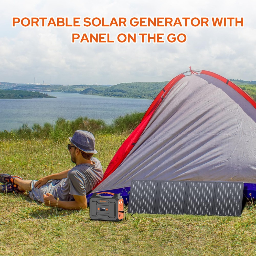 Portable Power Station with Foldable 40W Solar Panel, 100W Solar Powered Gene...