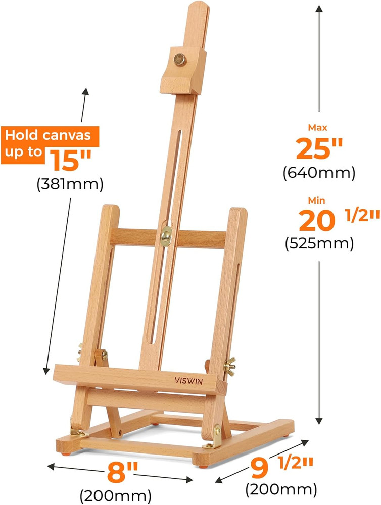 VISWIN 25" H-Frame Tabletop Easel for Painting, Adjustable Beech Wood Table Top