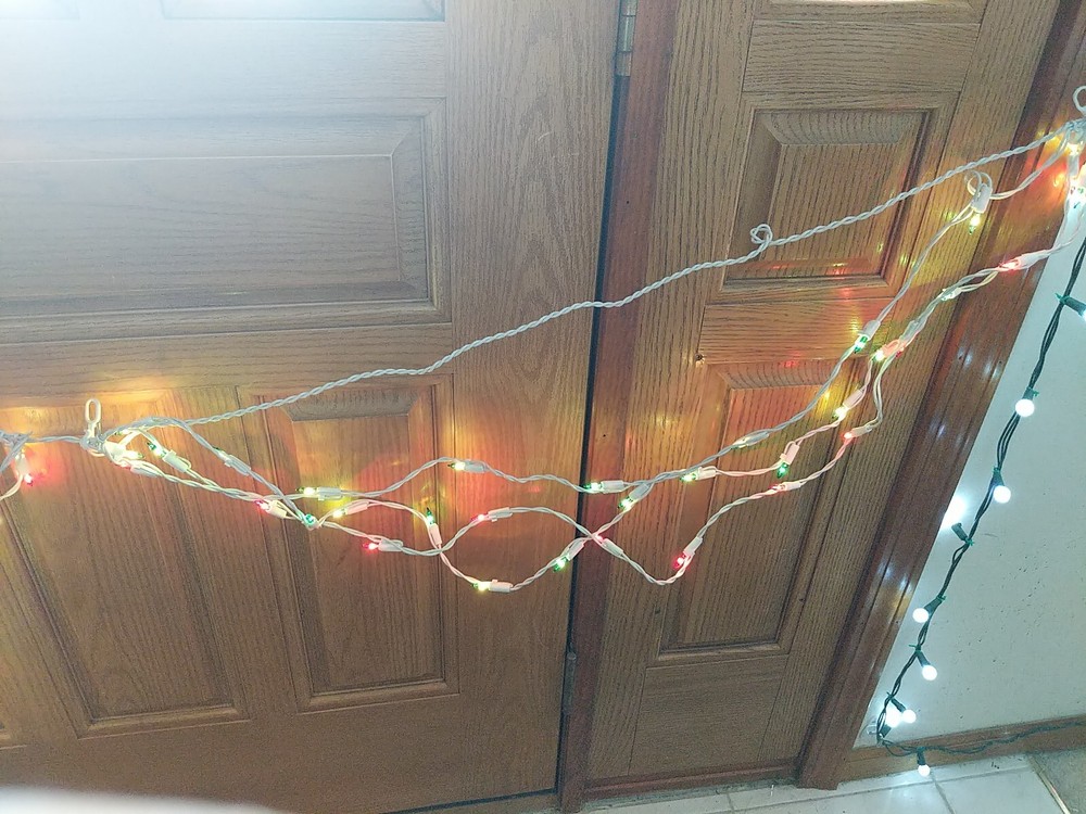 TWO Swag Style Indoor/Outdoor String Light Set 100 Red Green Bulbs, White string