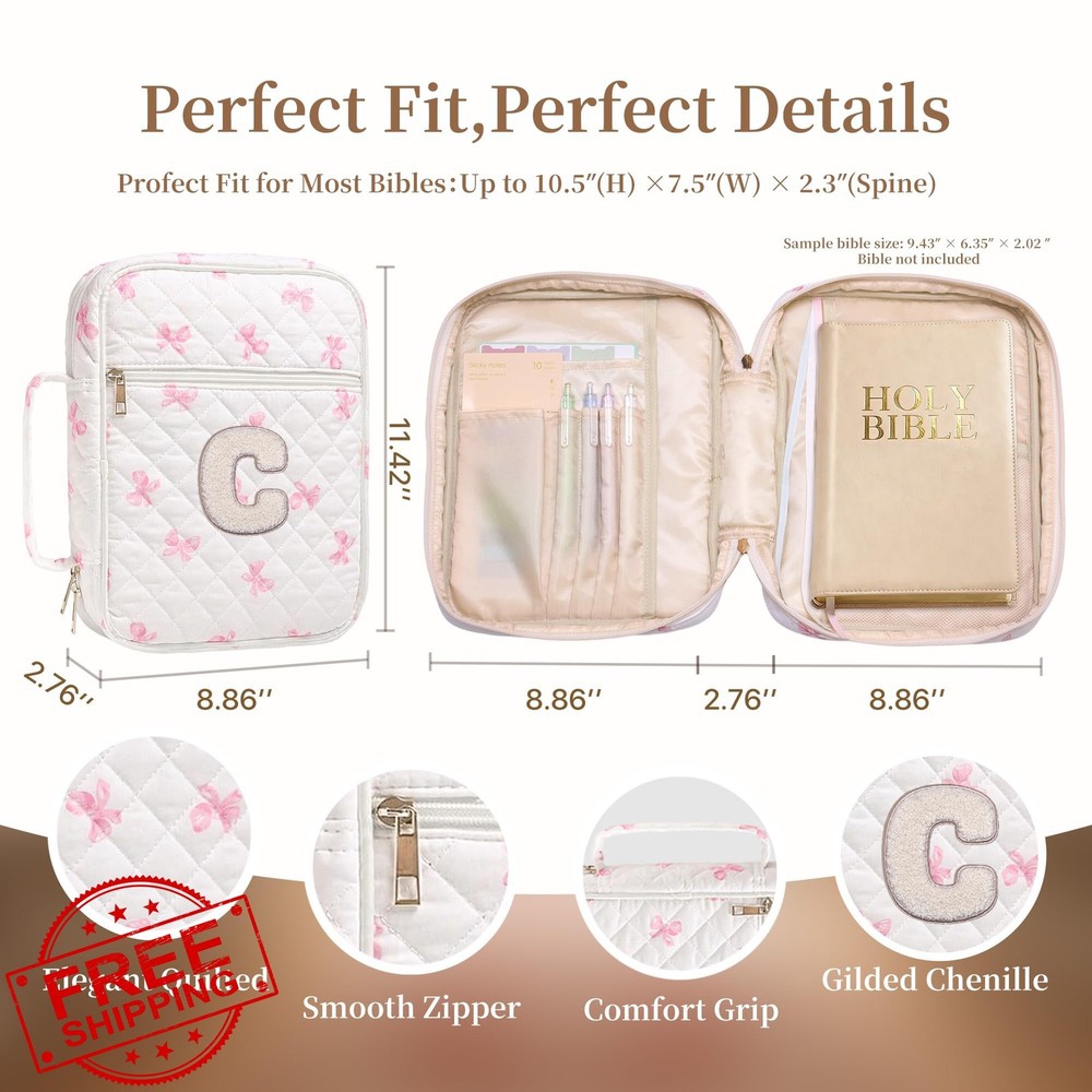 Personalized Pink Chenille Initial Bible Cover Bag Large Quilted