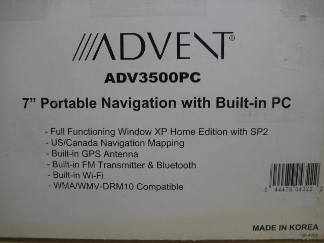 ADVENT ADV3500PC 7" WINDOWS PC NAVIGATION $1800 MSRP