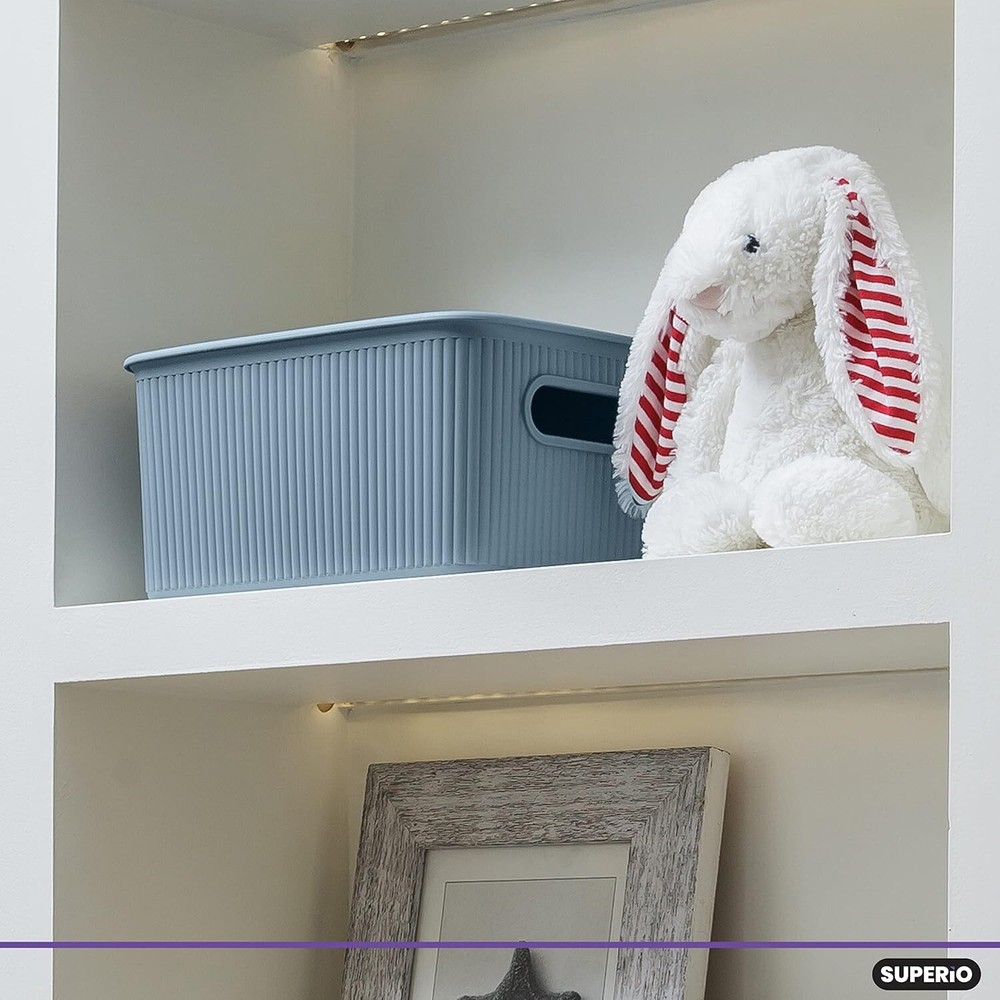 Superio 5L Small Ribbed Storage Bin- Plastic Storage Bin (8 Pack, Stone Blue)