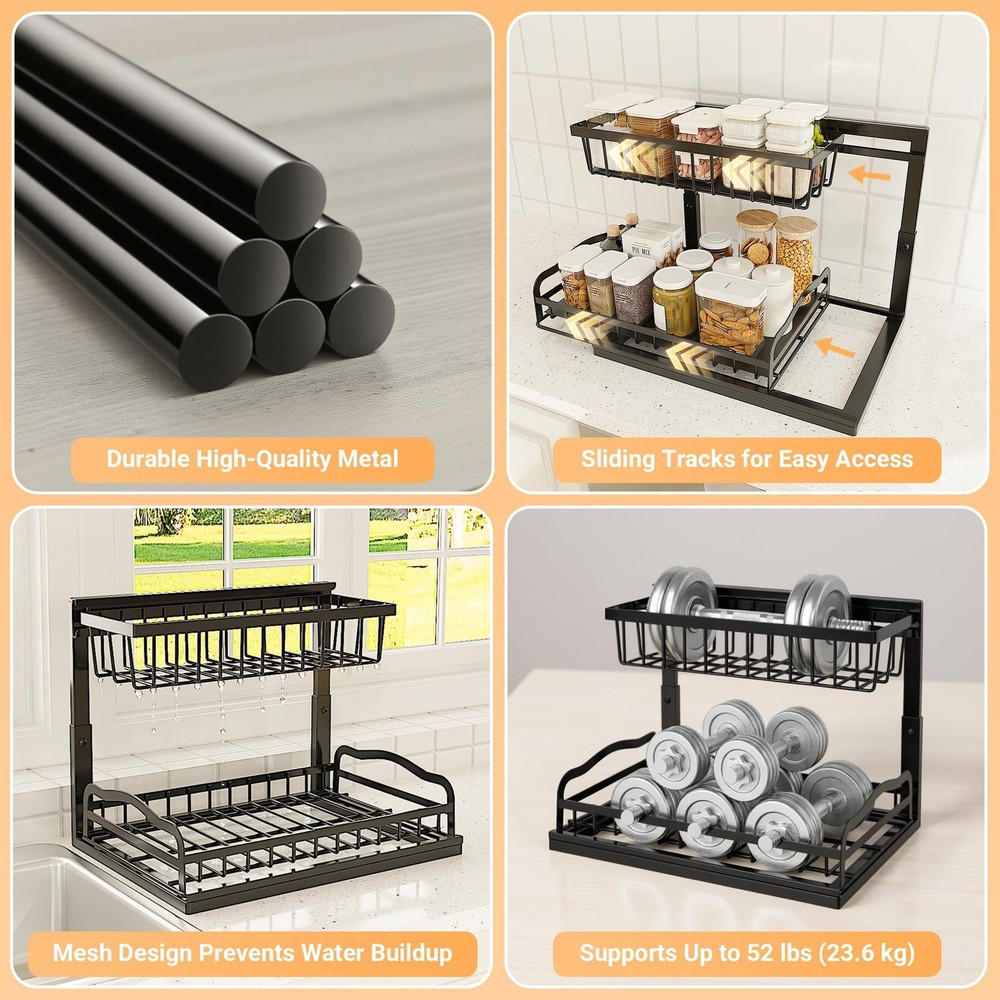 AceMining Under Sink Organizer 2 Pack, L-Shaped 2 Tier Pull Out Cabinet Organ...