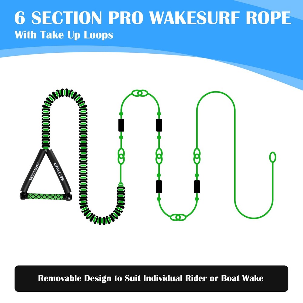 SETYPARY Wakesurf Rope and Handle 25ft, 6 Section Adjustable Floating Wake Su...