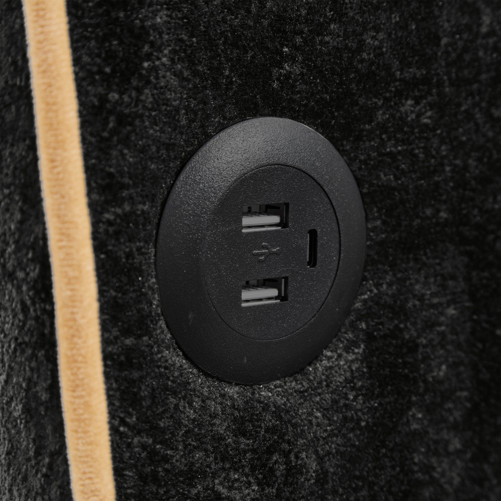 Chenille Sofa Bed Pull Out Sleeper w/ USB Charging, 3-Position Backrest Black