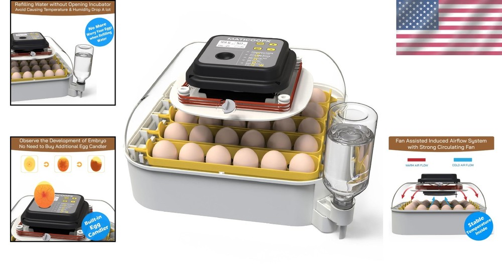 MATICOOPX 30 Egg Incubator with Humidity Display, Egg Candler, Automatic Egg Tur