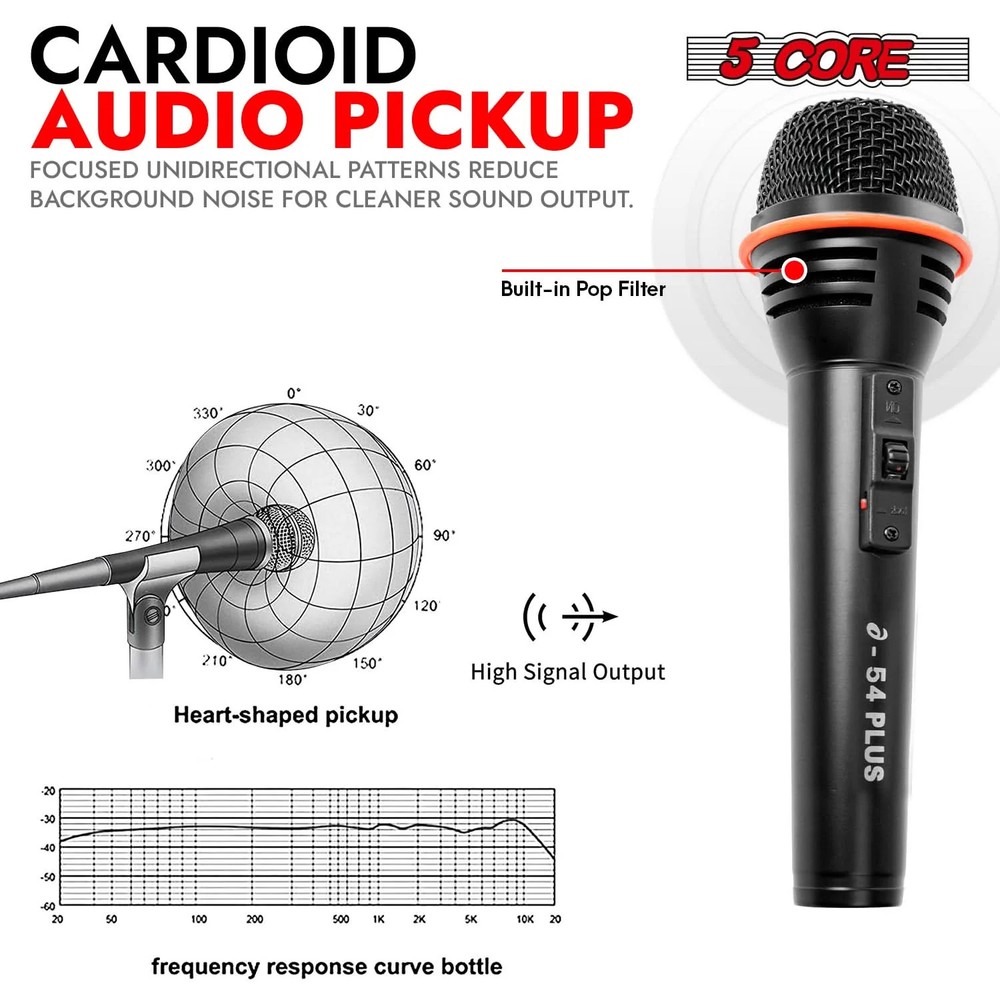 5Core Microphone 3Pc Dynamic Metal Mic Karaoke Singing XLR Handheld Microfono