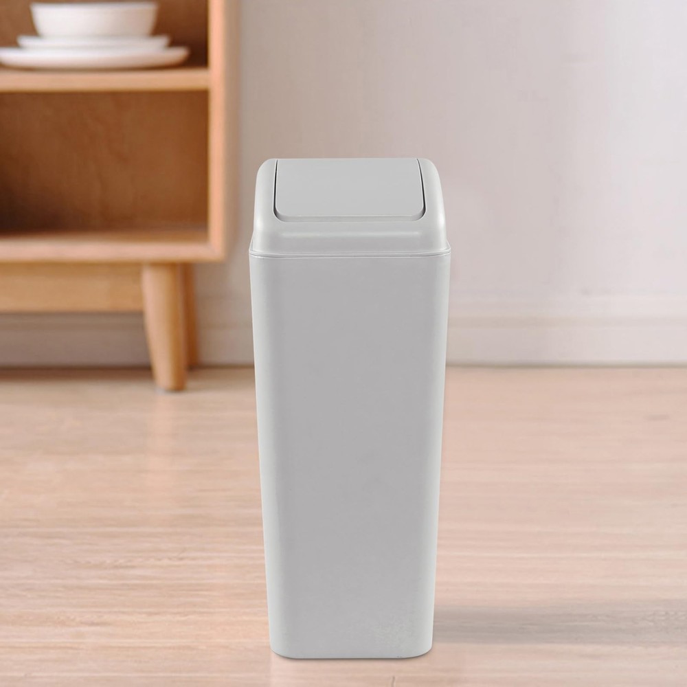 14 L Plastic Kitchen Trash Can Swing Lid Slim Garbage Can Light Grey