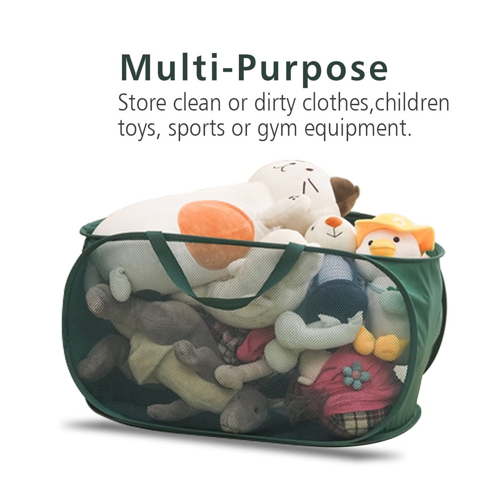 Pop Up Laundry Hamper Collapsible Horizontal Basket with Handles and Side Pocket