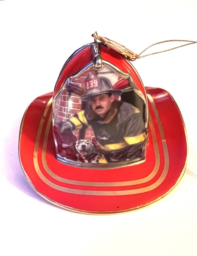 3 Red Bradford Exchange Courage Under Fire Fireman Helmet Ornaments 2002 EUC
