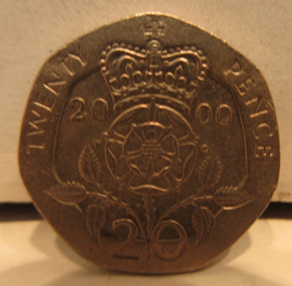Great Britain 2000 20 Pence Error Coin Missing Layer Of Clad On Obverse