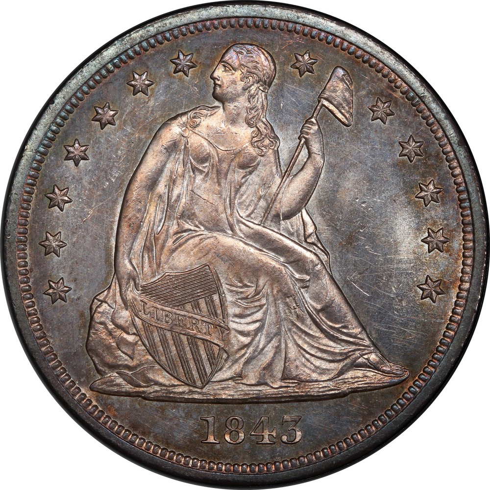 1843 LIBERTY SEATED S$1 PCGS MS 64