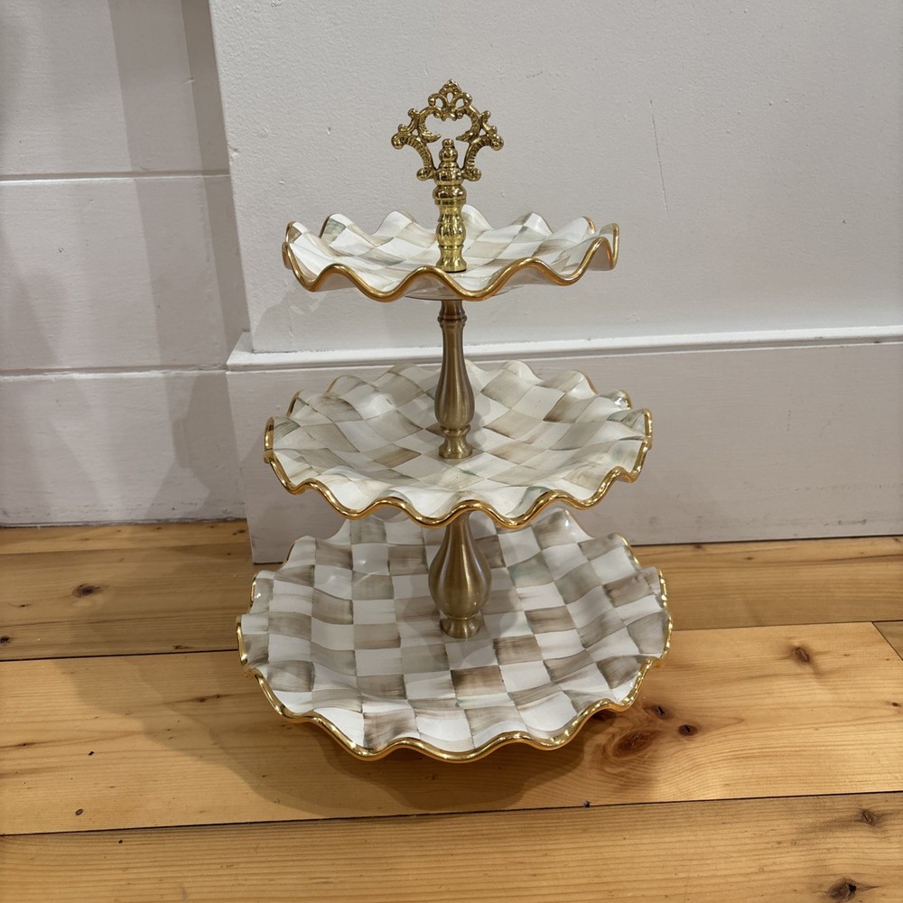 Mackenzie Child’s Parchment Check Ceramic  Three Tier Stand