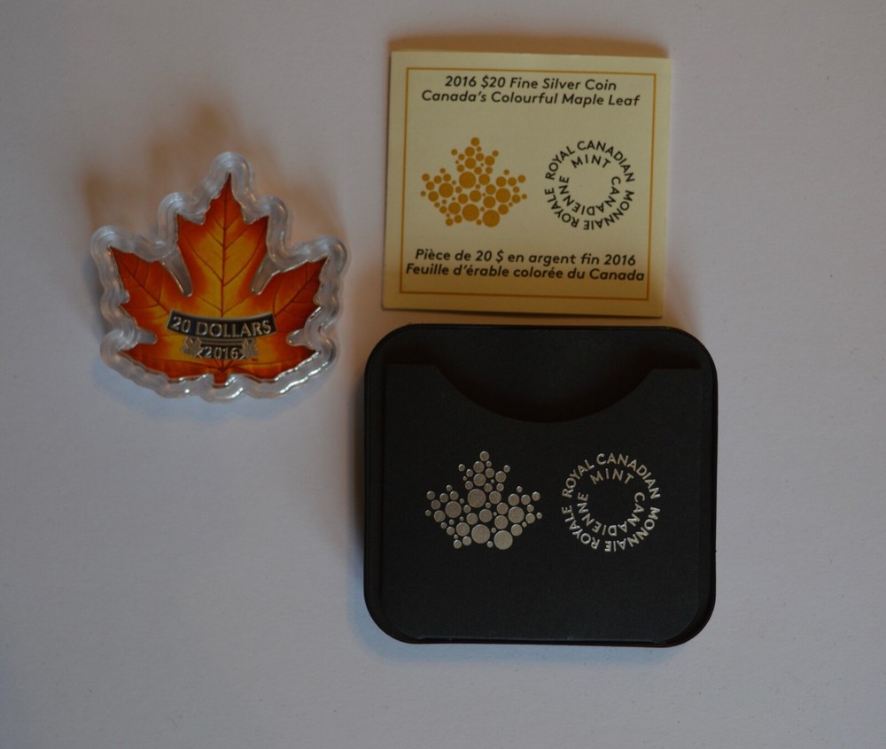 2016 Canada $20 Coloured Maple Leaf Silver Coin COA + BOX