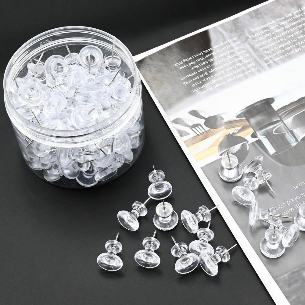 100 Pack Large Push Pins Clear Thumb Tacks 1 Inch Giant