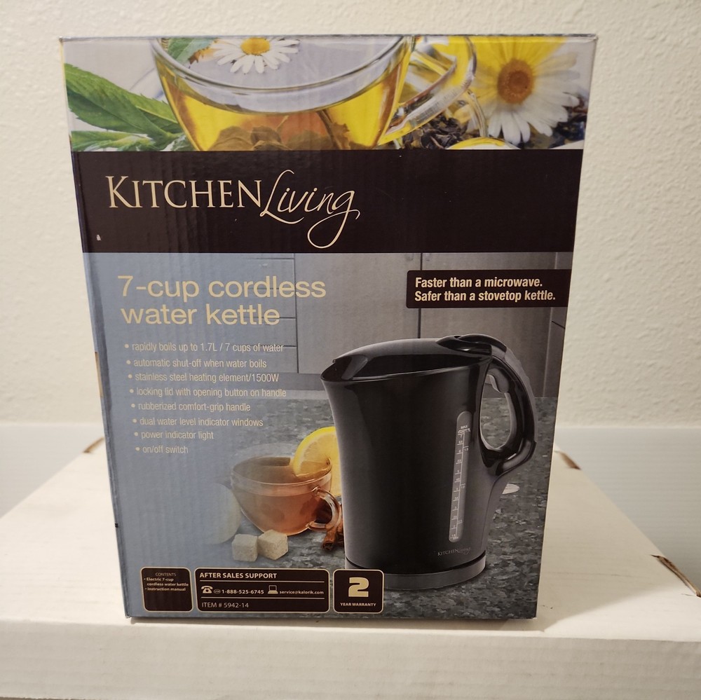 7-Cup Cordless Water Kettle ~ Black ~ New ~ by Kitchen Living