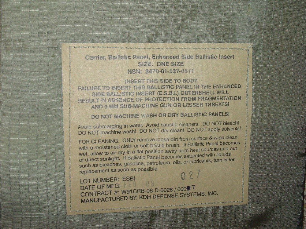 Soft Insert 8470-01-537-0511 Panel! One Size