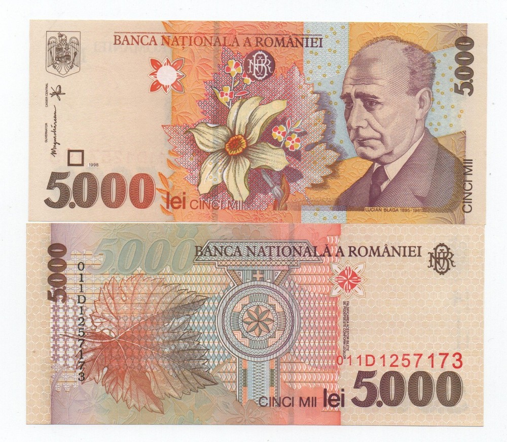 ROMANIA 5000 LEI 1998 PICK 107 UNC