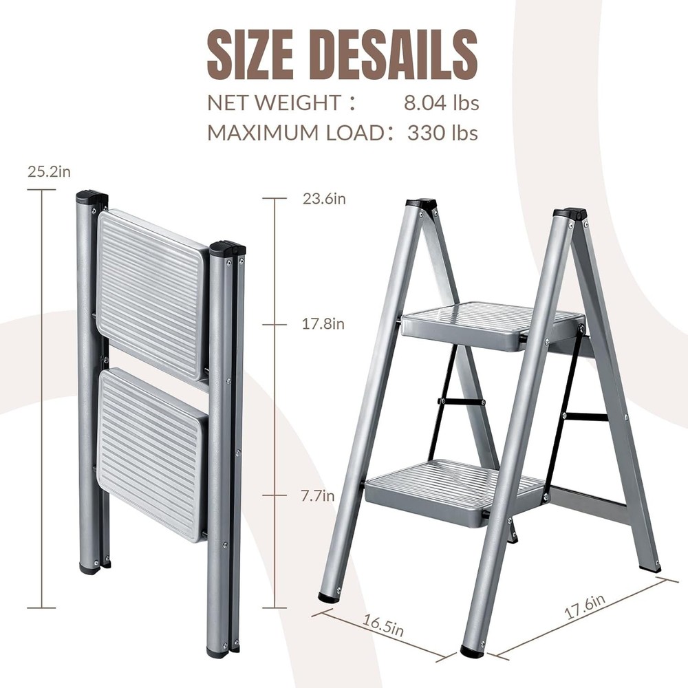 Heavy-Duty Folding Step Ladder with 330lbs Support - Stylish & Space-Saving