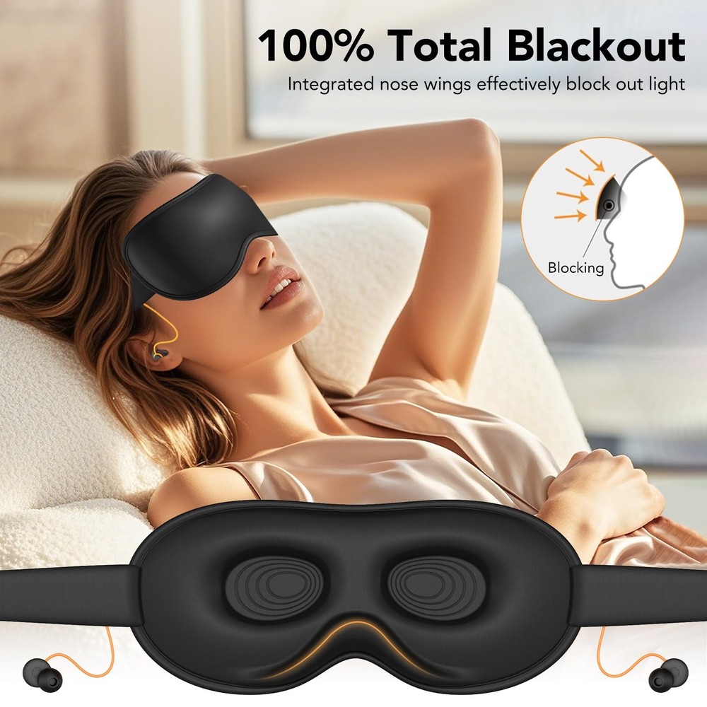 Light Blocking Sleep Mask with Adjustable Strap, 1 Count (Pack of 1), Black