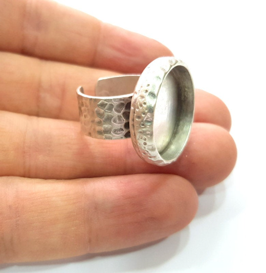 Hammered Ring Blank Setting Base Bezel inlay Backs Cabochon Antiq.Silver G21176