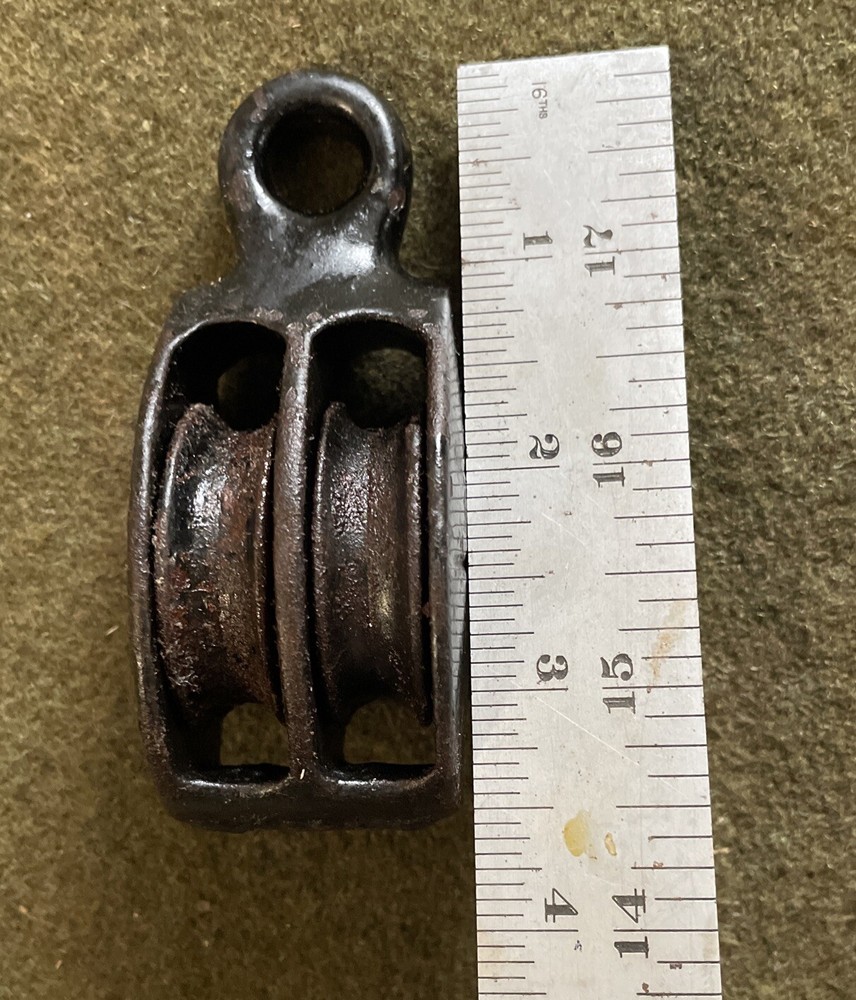 Vintage Small Pulley Solid Cast Metal Double Rope Pulley 🇺🇸