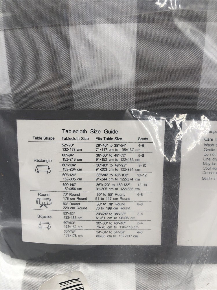 Maxmill Atlas Rectangle Checkered Tablecloth 52” X 70” Grey and White