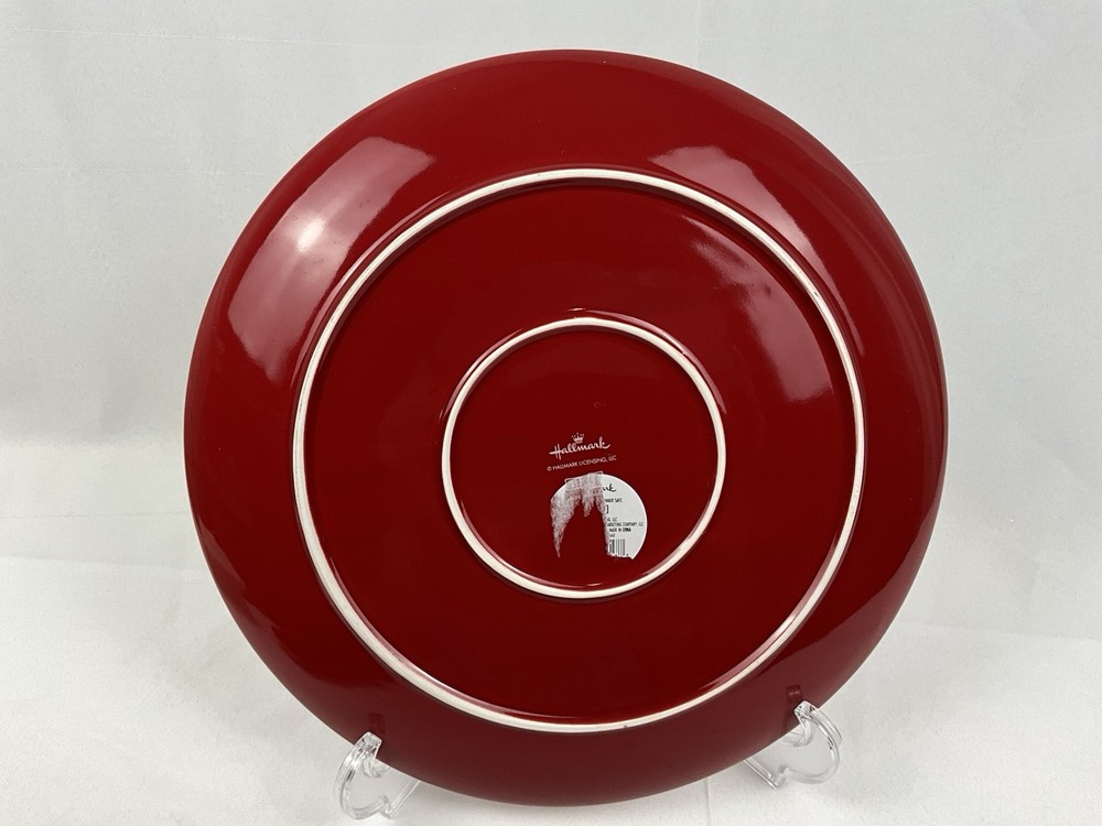 Hallmark SNOWFLAKE 13.25" Round Platter Red White Christmas Embossed Mint