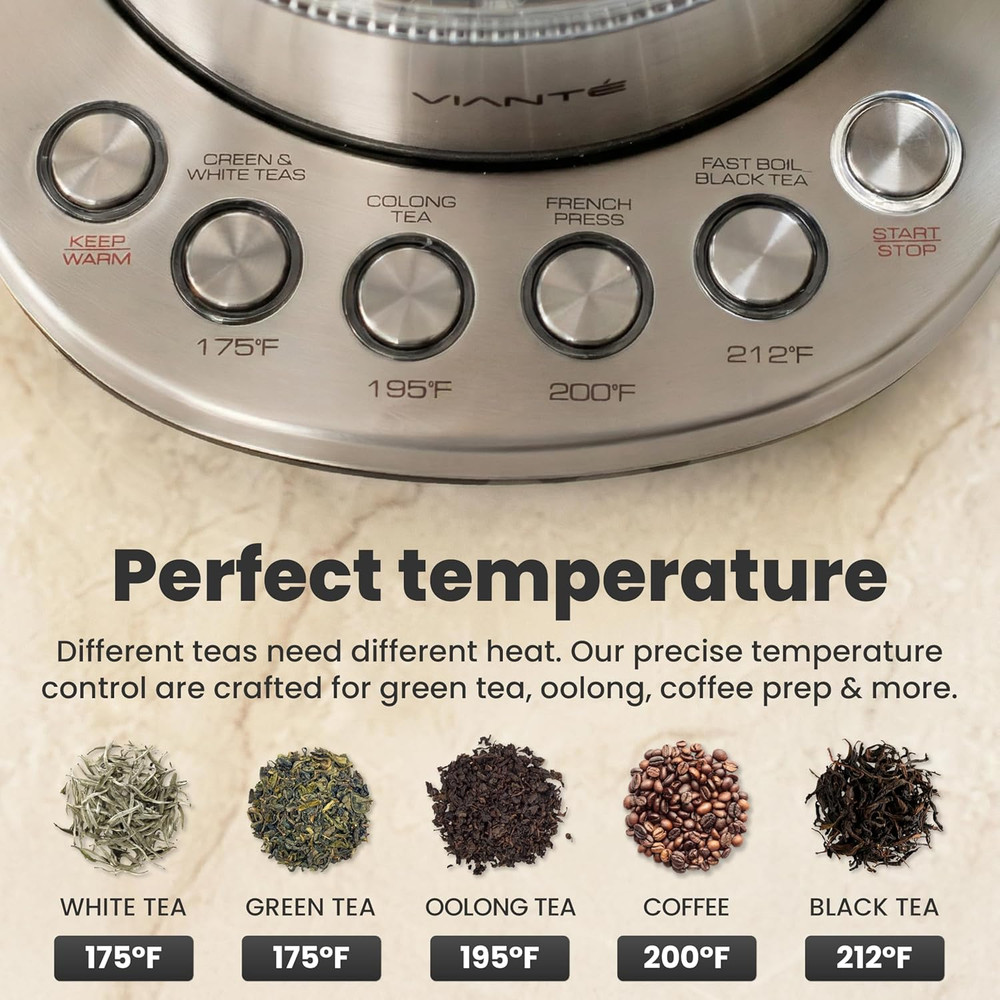 Electric Tea Kettle with Infuser for Loose Leaf, No Plastic in Contact with Wate