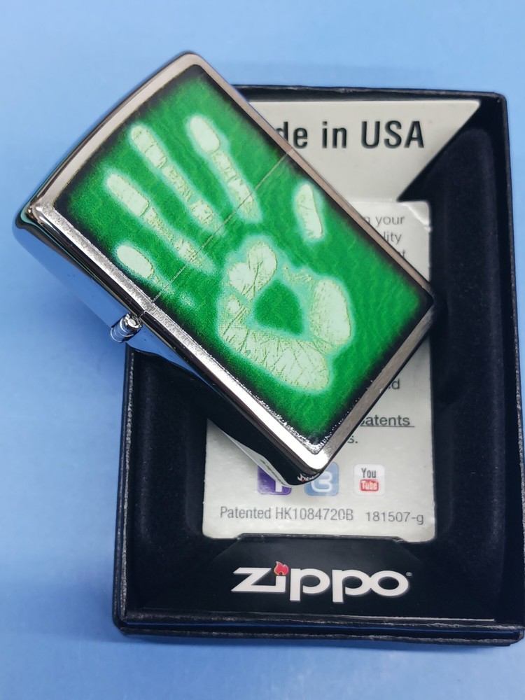 Zippo Brushed Chrome Identity Hand Print Lighter 28283