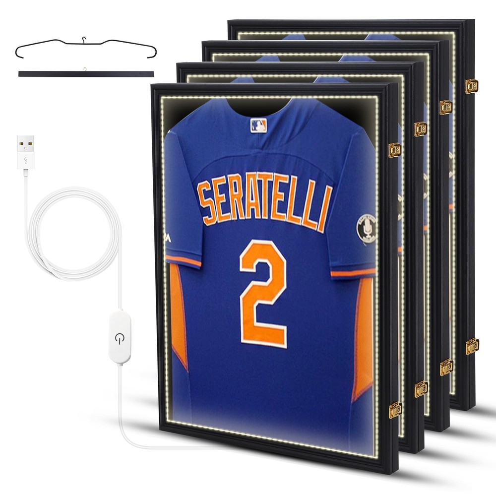 Jersey Frame LED Display Case Shadow Box with LED Light 4-Pack