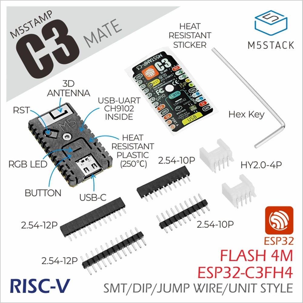 Official M5Stamp C3 Mate Development Board With Pin Headers IoT Module