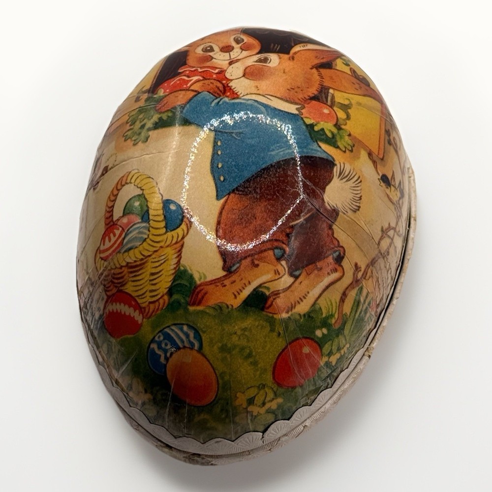 Vintage German Paper Mache Fillable Nesting Easter Eggs 7” & 4.5” Set