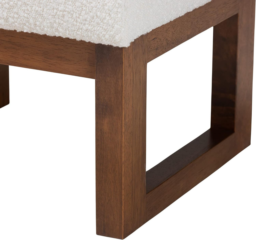 Yashiya Off-White Footstool with Walnut Brown Legs