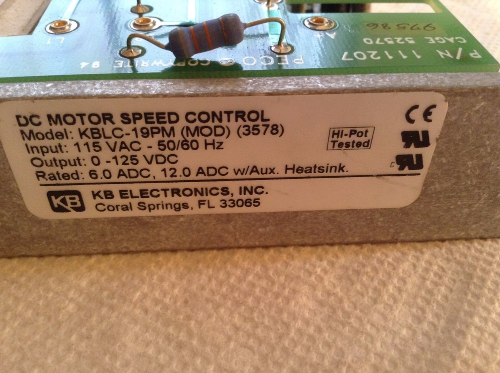 KB Electronics KBLC-19PM DC Motor Speed Control 3578 W111207 Board