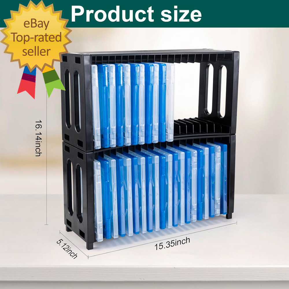 DVD Storage Rack Stackable ABS 2 Pack DVD Storage Organizer Can Hold 40 Slim DVD