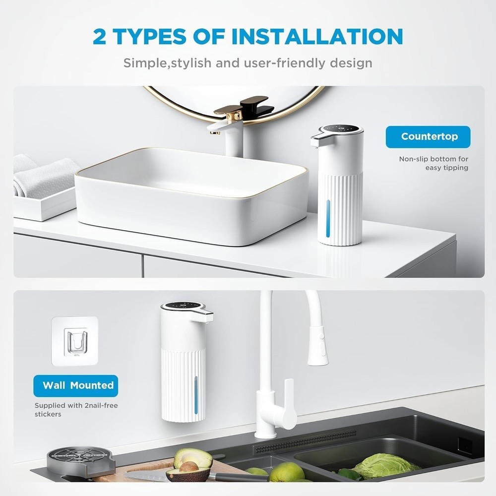 Automatic Soap Dispenser Foaming Touchless:14.2oz White Plastic - Rechargeabl...